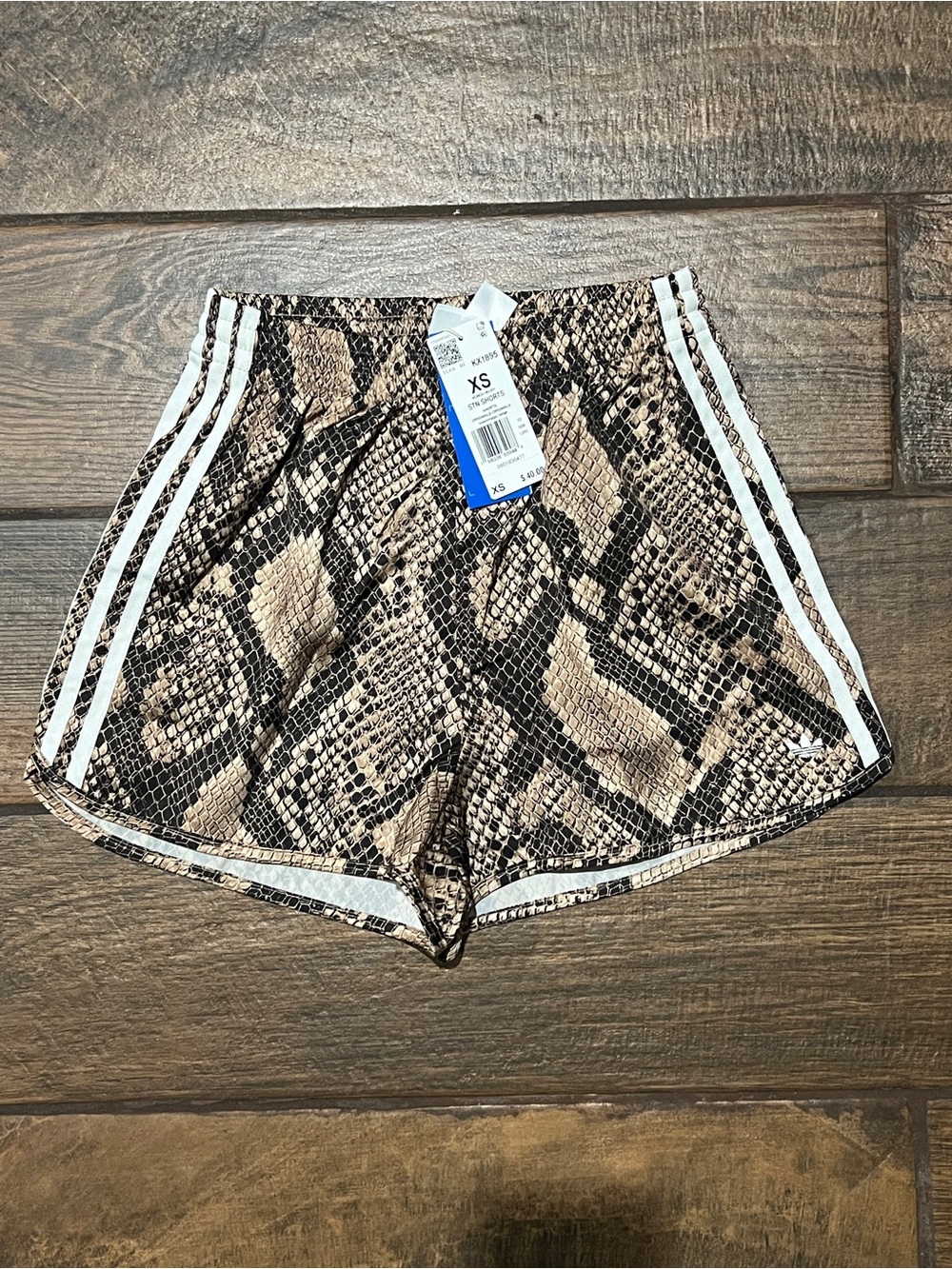NWT ✨ adidas snake print SATIN shorts "Magic Beige" Size XS